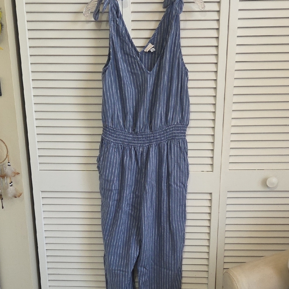 a new day Blue Striped One Piece Jumpsuit with V-Neck